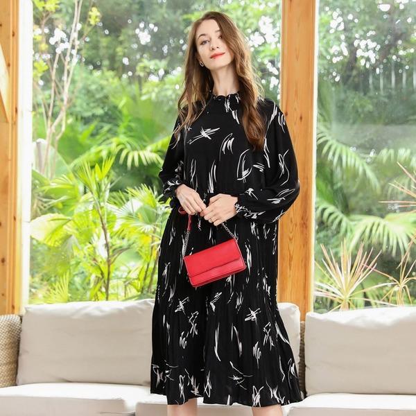 Print Pattern Drawstring Waist Dress Women 2021 Spring Casual Clothes - Omychic