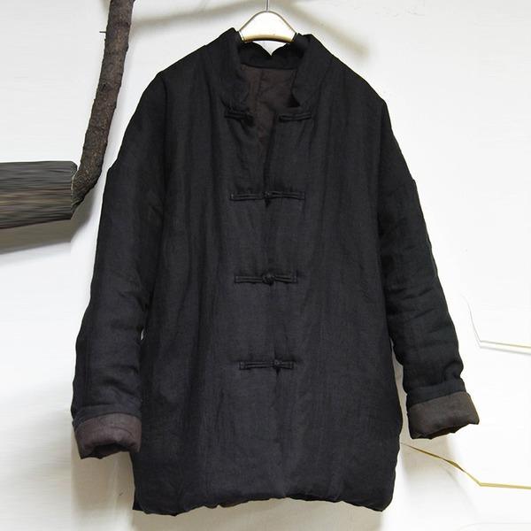 Women Cotton Linen Patchwork Vintage Coats Pockets - Omychic