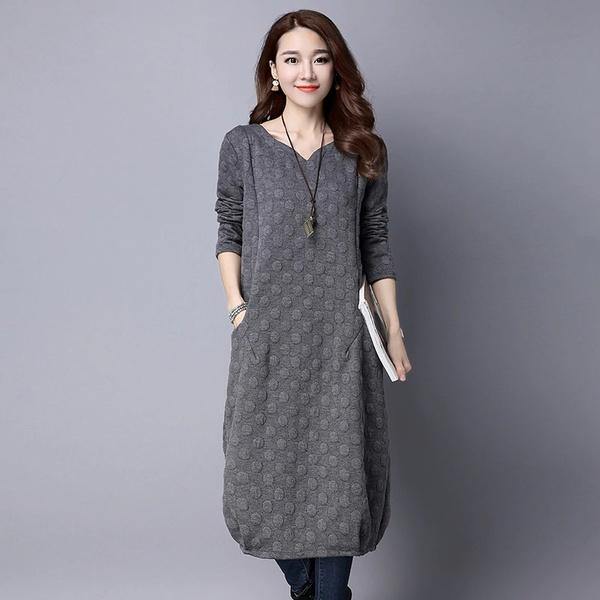 omychic plus size cotton vintage for women casual loose autumn winter dress - Omychic