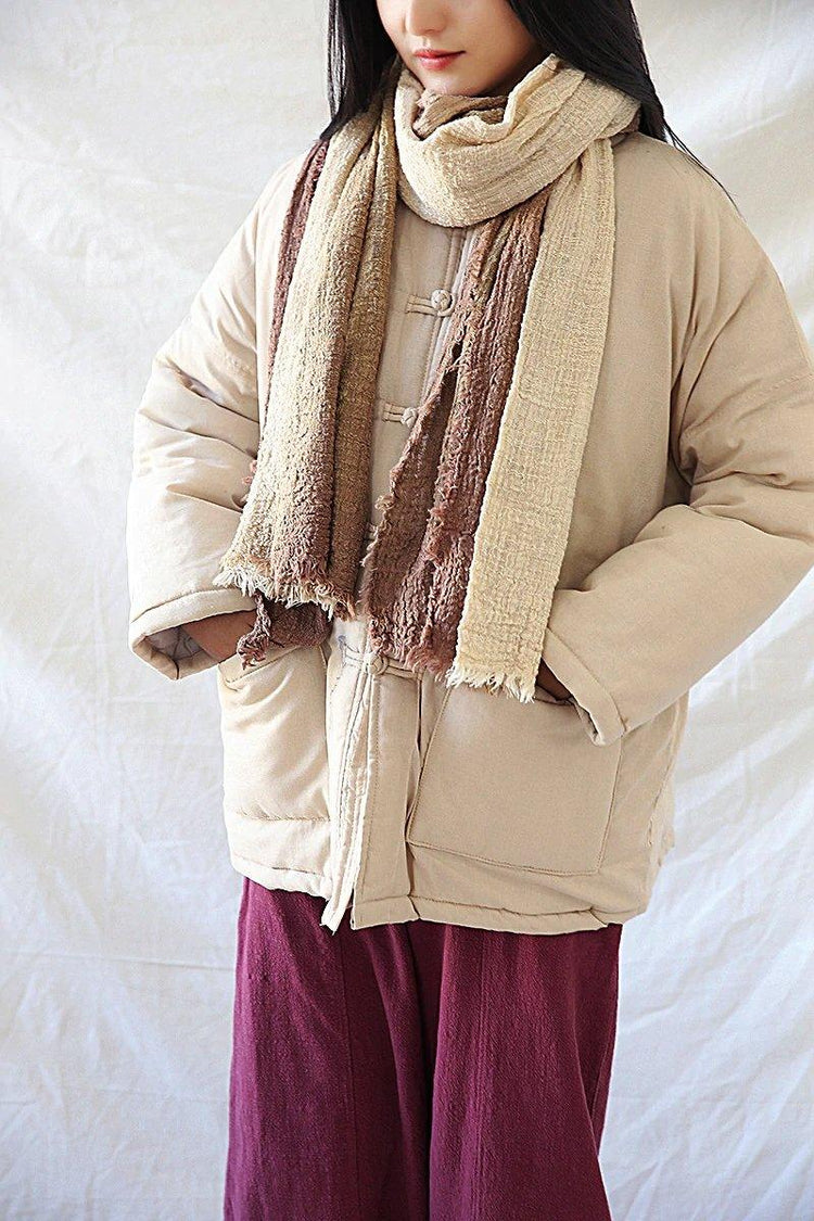 Women Chinese Style Parkas Solid Color Linen Coats Vintage Button Pockets - Omychic