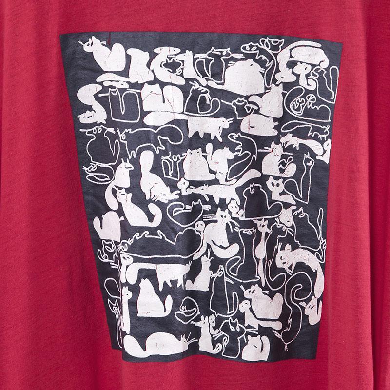 Round Neck Printing Casual Loose Red Dress - Omychic