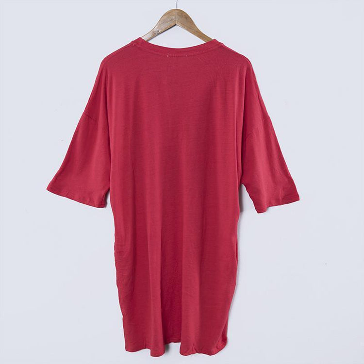 Round Neck Printing Casual Loose Red Dress - Omychic