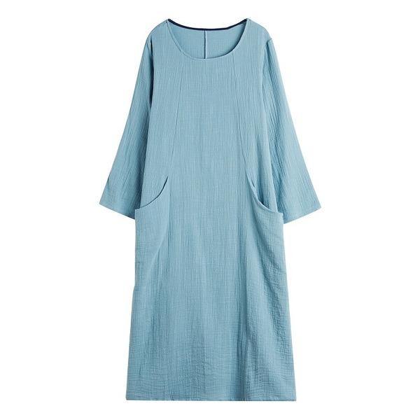 omychic plus size cotton linen vintage women casual loose spring autumn dress - Omychic