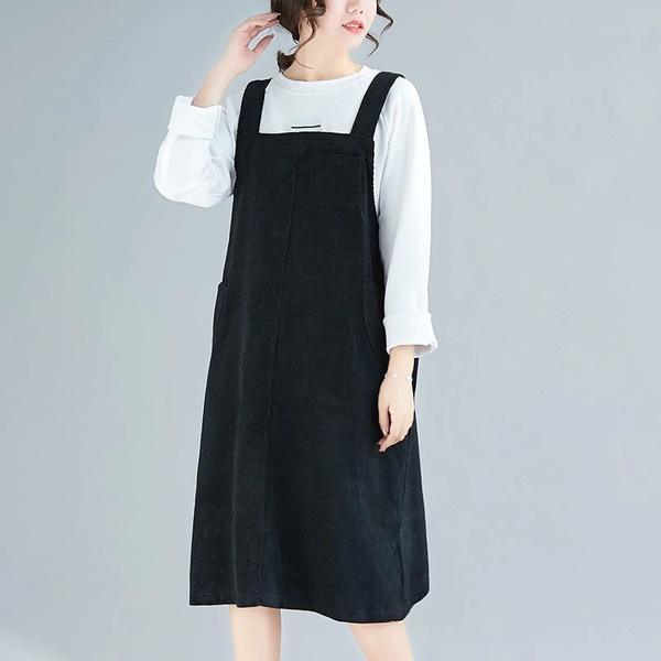 sleeveless plus size corduroy vintage women casual loose midi autumn winter vest elegant party dress clothes - Omychic