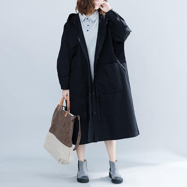 black cotton plus size Oversized hooded vintage women casual loose long autumn female trench coat 2020 Cardigan clothes - Omychic