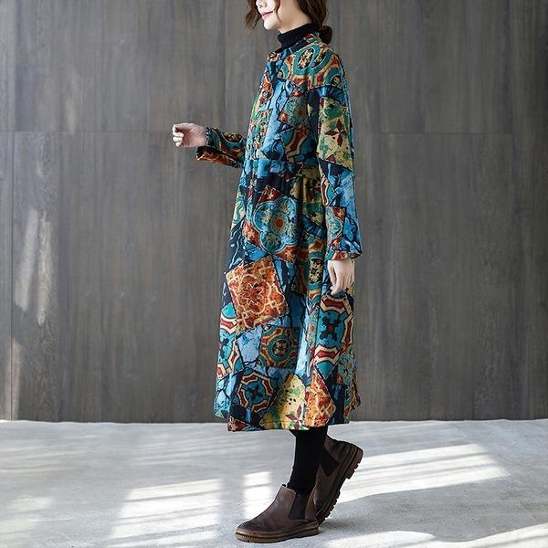 plus size Cotton vintage floral casual long loose woman autumn winter jacket clothes women Coat 2020 outerwear - Omychic