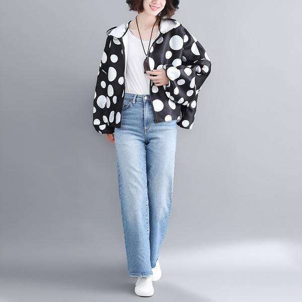 satin plus size vintage Polka Dot hoodie casual Loose Oversized spring Autumn Coat Women Jacket Zipper Clothes 2020 Cardigan - Omychic