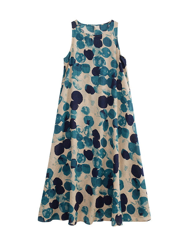 Polka-Dot Loose Round-Neck Maxi Dress