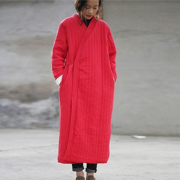 Women Cotton Linen Parkas Coats 2020 Winter New Vintage  Large Size Plus Cotton Long Coats - Omychic