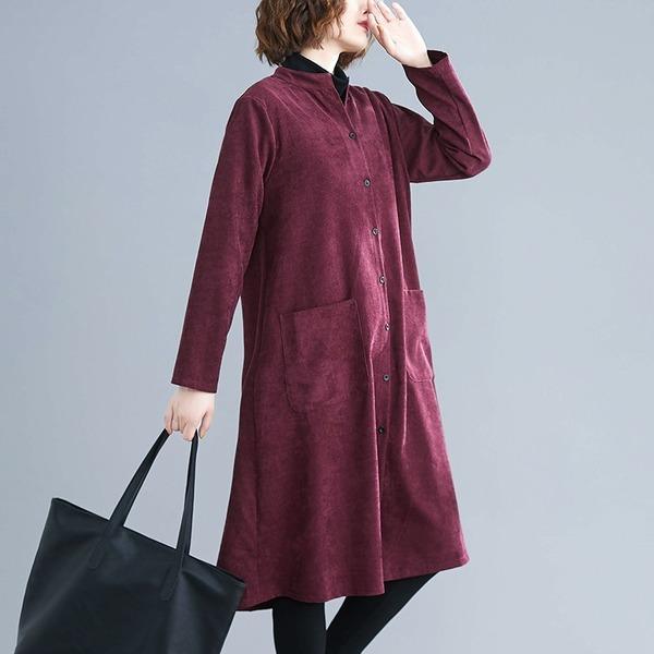 omychic plus size corduroy vintage for women casual loose spring autumn shirt dress - Omychic