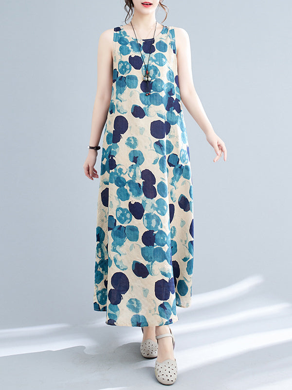 Polka-Dot Loose Round-Neck Maxi Dress