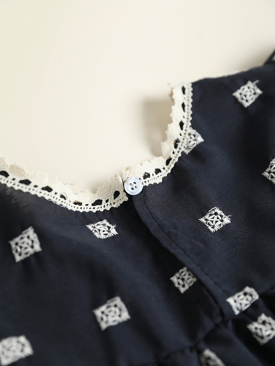 Summer Artsy Embroidery Lace Ruffle Sleeve Shirt