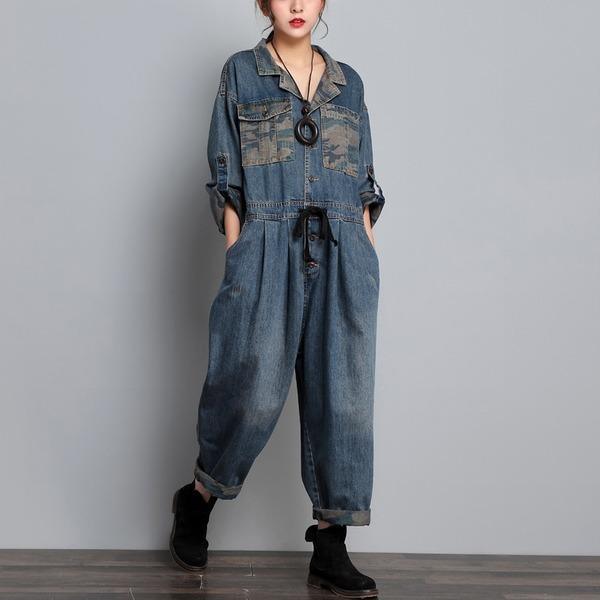 Ladies Vintage Denim Jumpsuits Female 2020 Spring Autumn Overalls - Omychic