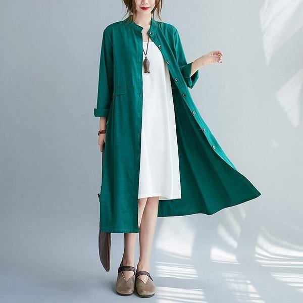 omychic plus size cotton linen vintage for women casual loose autumn shirt dress - Omychic