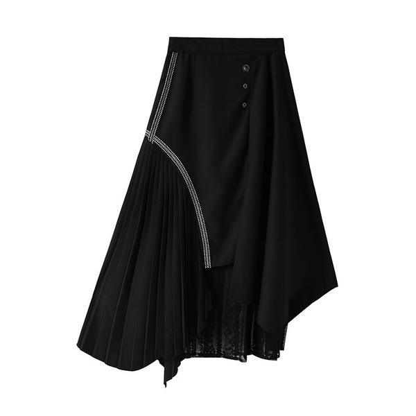 Patchwork Button Draped Irregular Skirt Women 2020 Winter Casual Fashion New Style Temperament All Match Skirt - Omychic