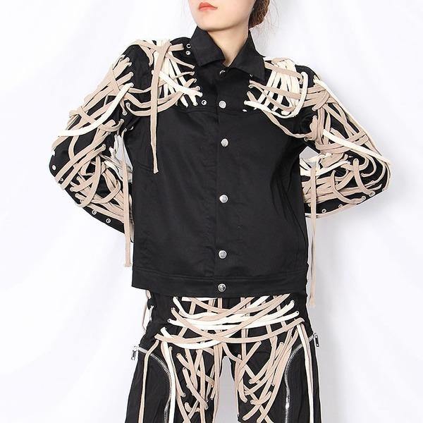 Patchwork Bandage Jacket Women Style Turn Down Collar Long Sleeve Single Breasted Coat - Omychic