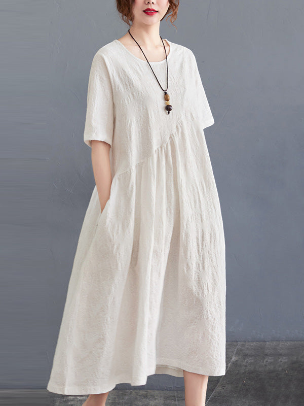 Summer Cotton Blend Solid Color Irregular Dress