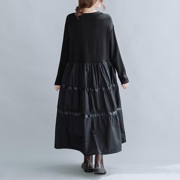 omychic plus size black cotton vintage for women casual loose spring autumn dress - Omychic