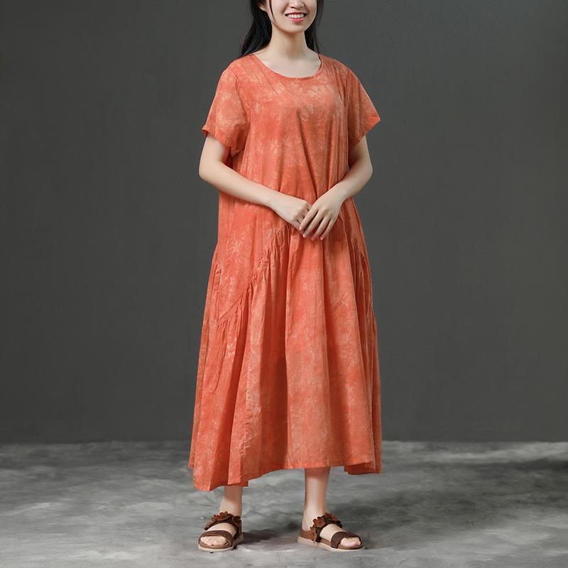 Cotton Orange Loose Casual Long Dress - Omychic