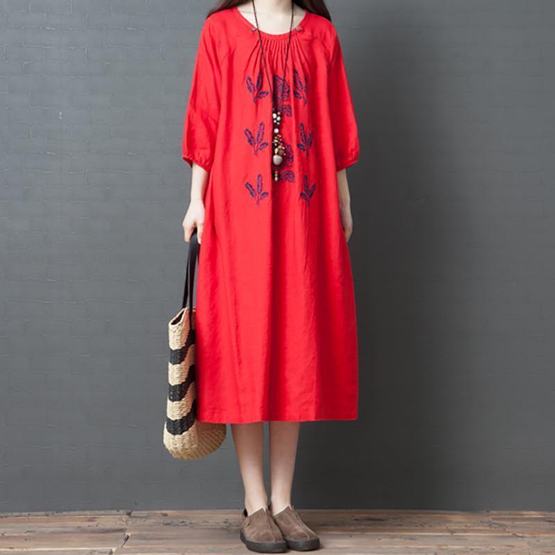 Casual Womens Vintage Linen Half Sleeve Dress - Omychic