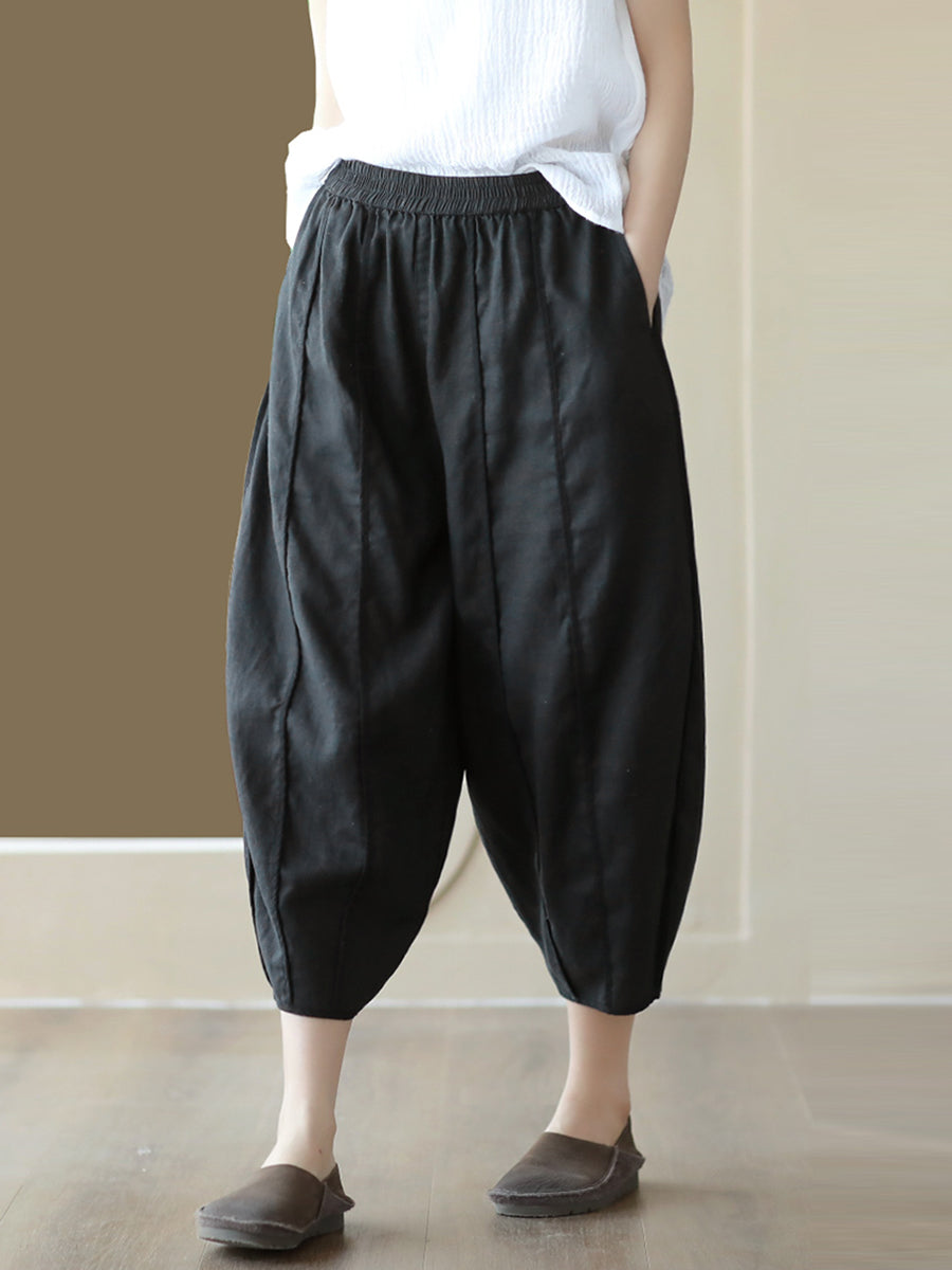 Summer Solid Color Spliced Linen Loose Harem Pants