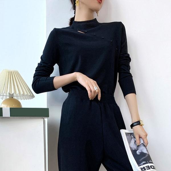 Women Full Sleeve 2020 Pleated Patchwork Elegant Casual Style Loose Pullover Sweater - Omychic