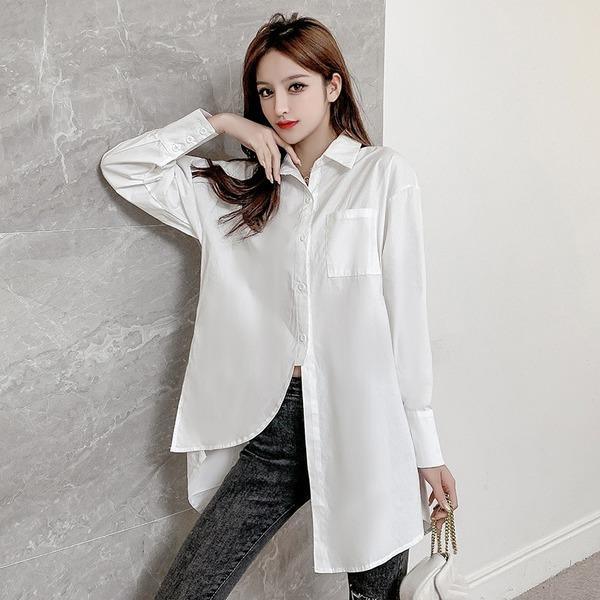 omychic white cotton autumn korean style plus size Casual loose shirt women blouse 2020 clothes ladies tops streetwear - Omychic