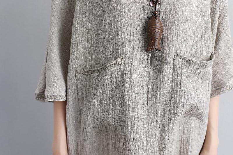 Loose V Neck 1/2 Sleeve Gray Knitting Dress - Omychic