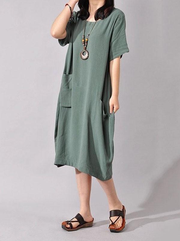 Women Cotton Linen Loose Dress - Omychic