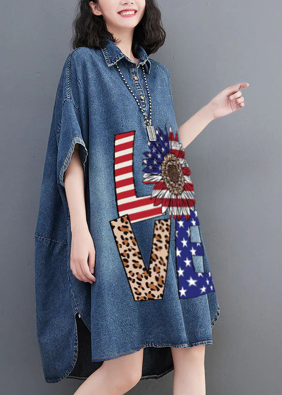 Loose Blue Button Side Open Maxi Denim Dress Summer