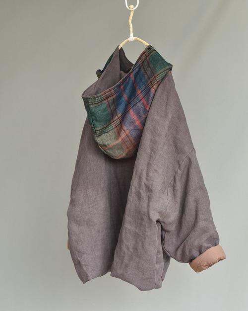 Women Linen Patchwork Hooded Coat Parkas Ladies Vintage Flax Tops Female 2020 Outerwear 2020 Autumn Winter - Omychic