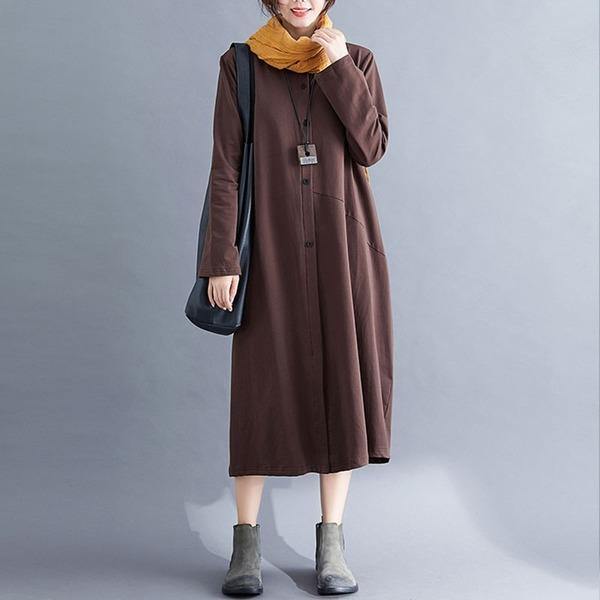 New Arrival 2020 Simple Style Vintage Solid Color Loose Comfortable Ladies A-line Dresses - Omychic