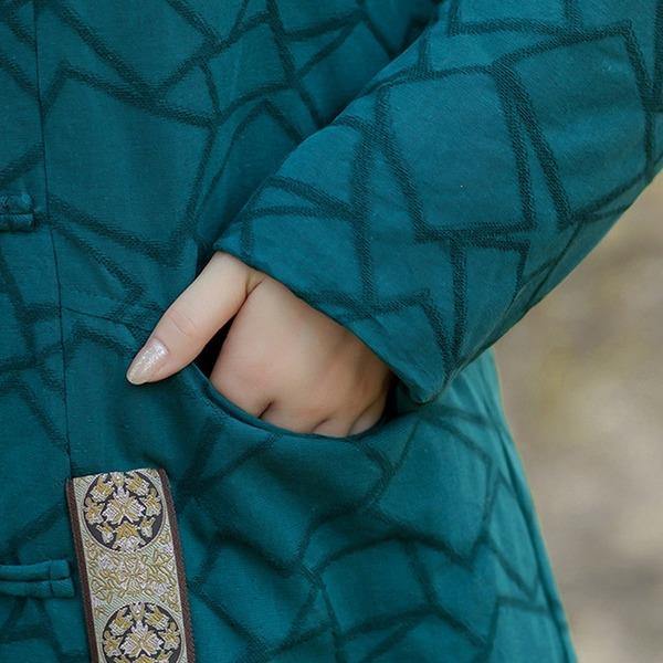 Winter New Button Warm Stand Long Sleeve Women Parkas Patchwork Coats - Omychic