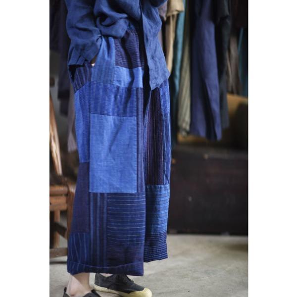 Patchwork Linen Elastic Waist Pants Female Loose Wide Leg Trousers - Omychic