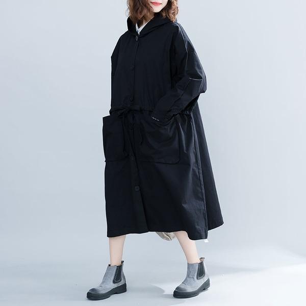 black cotton plus size Oversized hooded vintage women casual loose long autumn female trench coat 2020 Cardigan clothes - Omychic