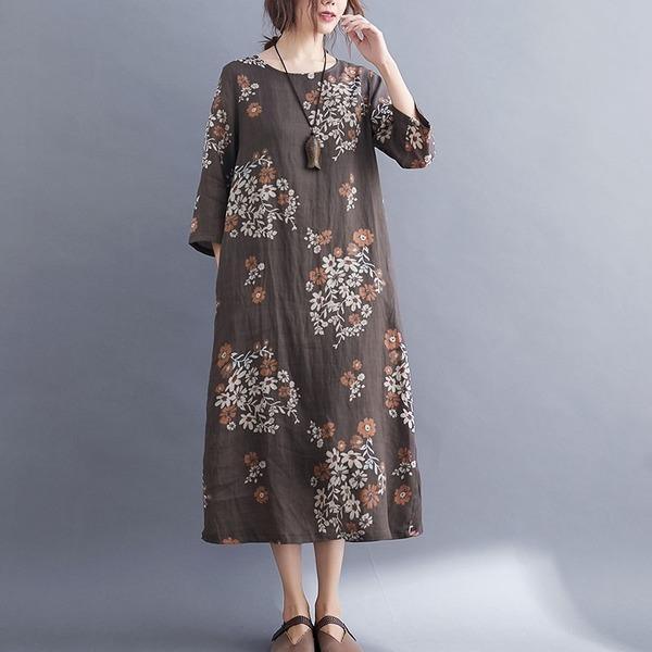 Vintage Floral Print Loose Comfortable Female Casual Dresses - Omychic