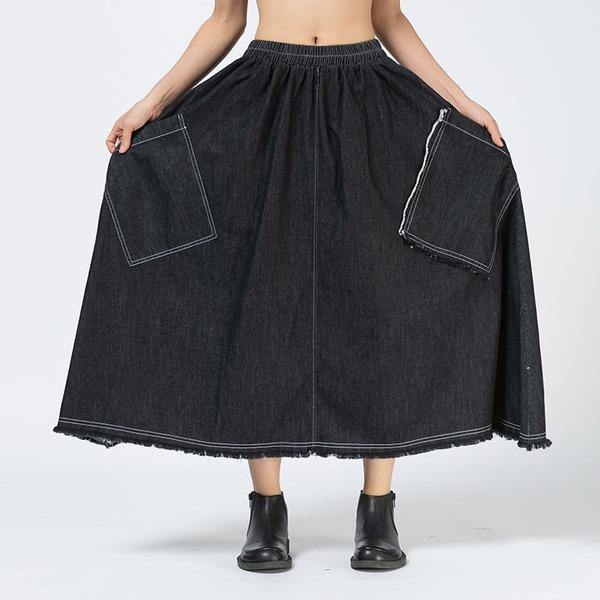 Patchwork Irregular Pockets Denim Skirt Women 2020 Winter Casual Fashion New Temperament All Match Women Clothes - Omychic