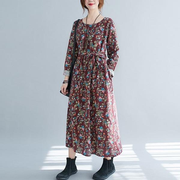 Style Floral Print Loose Ladies A-line Casual Dresses - Omychic