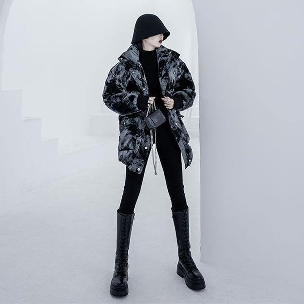 Winter New Print Parka Women Stand Collar Loose Fashion Keep Warm Short Parka Coat Simplicity Street Trendy - Omychic