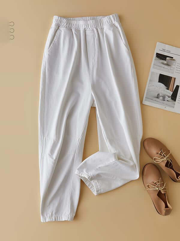 Loose Casual Straight Solid Color Ninth Pants