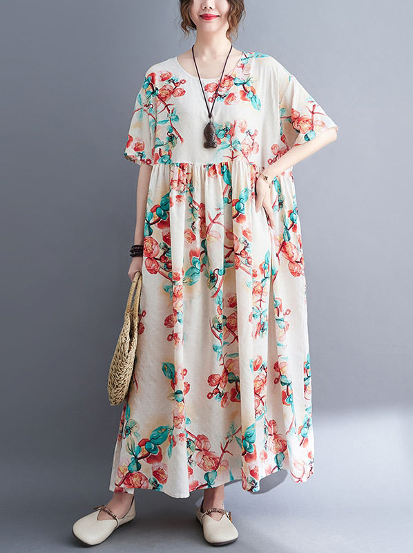 Fashion Floral Print Dress Short Sleeve Summer