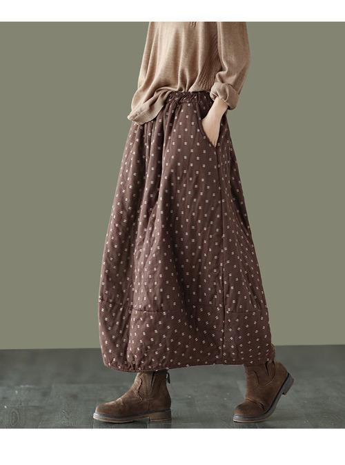 Women Loose Polka Dot Padded Skirts Ladies Vintage Elastic Waist Skirt Female Cotton Linen Winter Skirts 2020 - Omychic