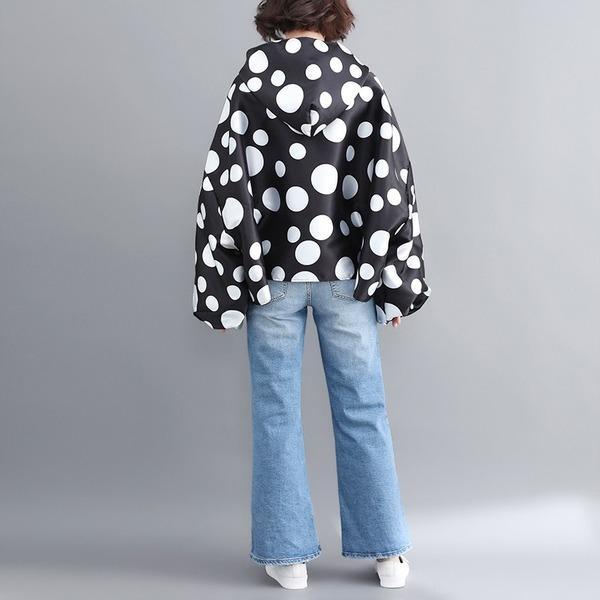 satin plus size vintage Polka Dot hoodie casual Loose Oversized spring Autumn Coat Women Jacket Zipper Clothes 2020 Cardigan - Omychic