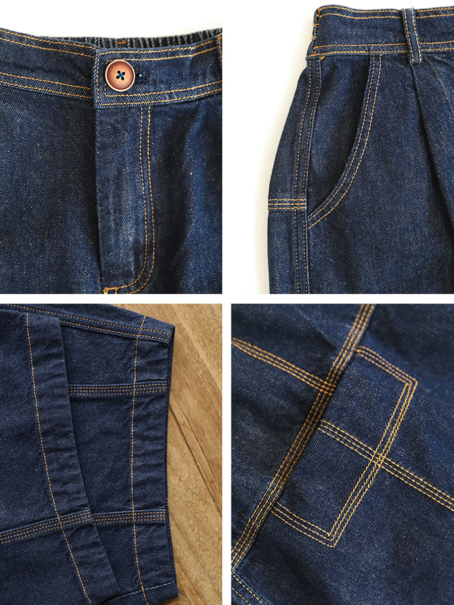 Loose Casual Summer Vintage Stitching Pocket Denim Pants