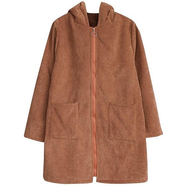 plus size hooded corduroy vintage casual loose autumn winter jacket clothes women Coat - Omychic