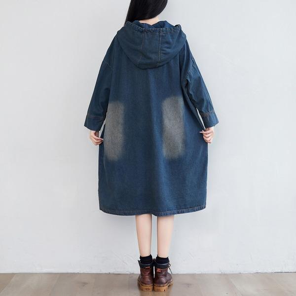 Denim Hooded Dress Ladies Bleached Ripped Irregular Length Denim Dresses Female 2020 Scratched Dress - Omychic