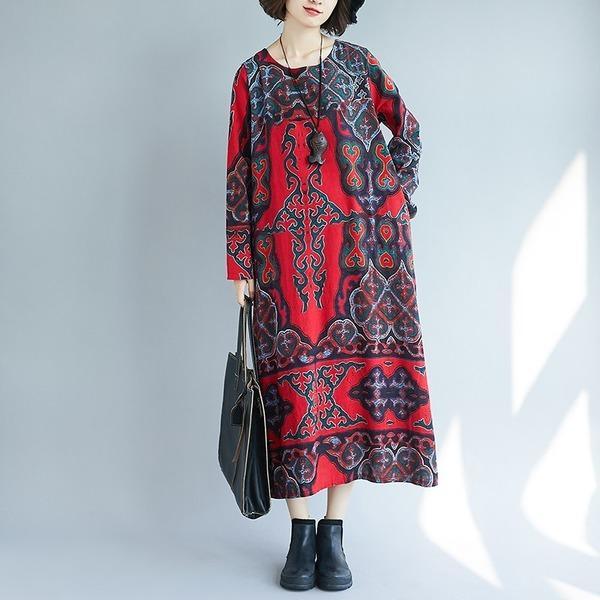 long sleeve cotton linen plus size vintage floral print women casual loose autumn dress elegant vestidos clothes 2019 dresses - Omychic