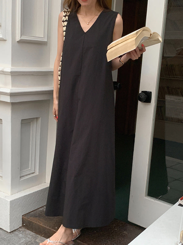 Loose Casual Solid Color Midi Dress Sleeveless