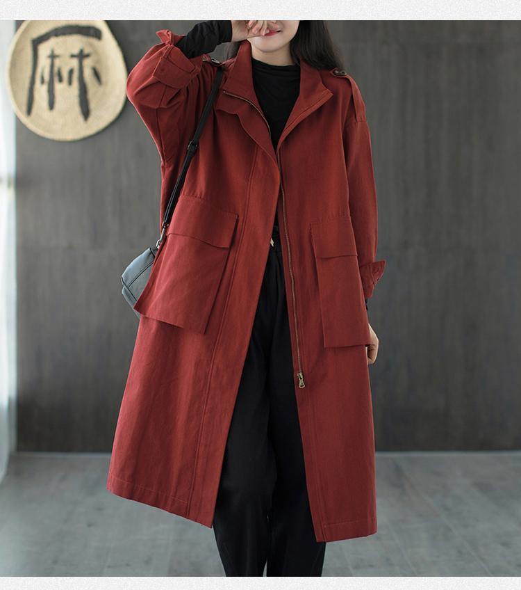 New Loose Leisure 2 Color Zipper Pockets Long Sleeve Windbreaker Women Coat - Omychic