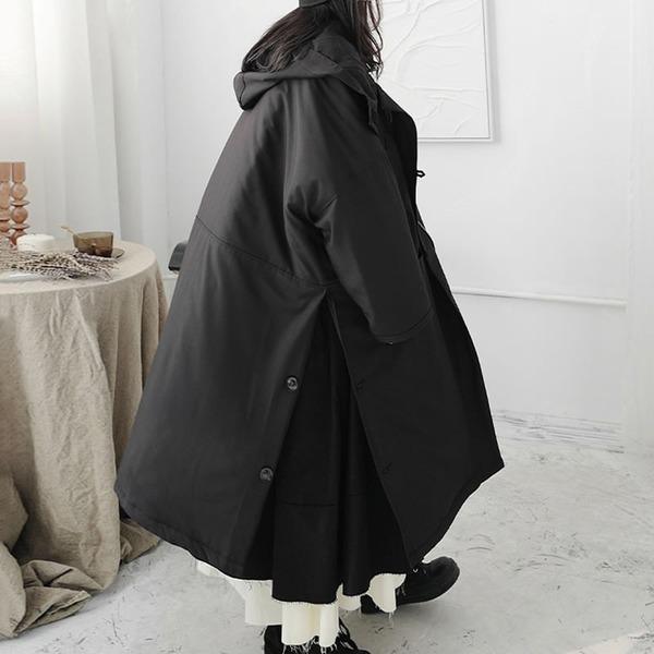 Winter The New Black Hooded Collar Loose Side Slit Keep Warm Coat Fashion All-match - Omychic